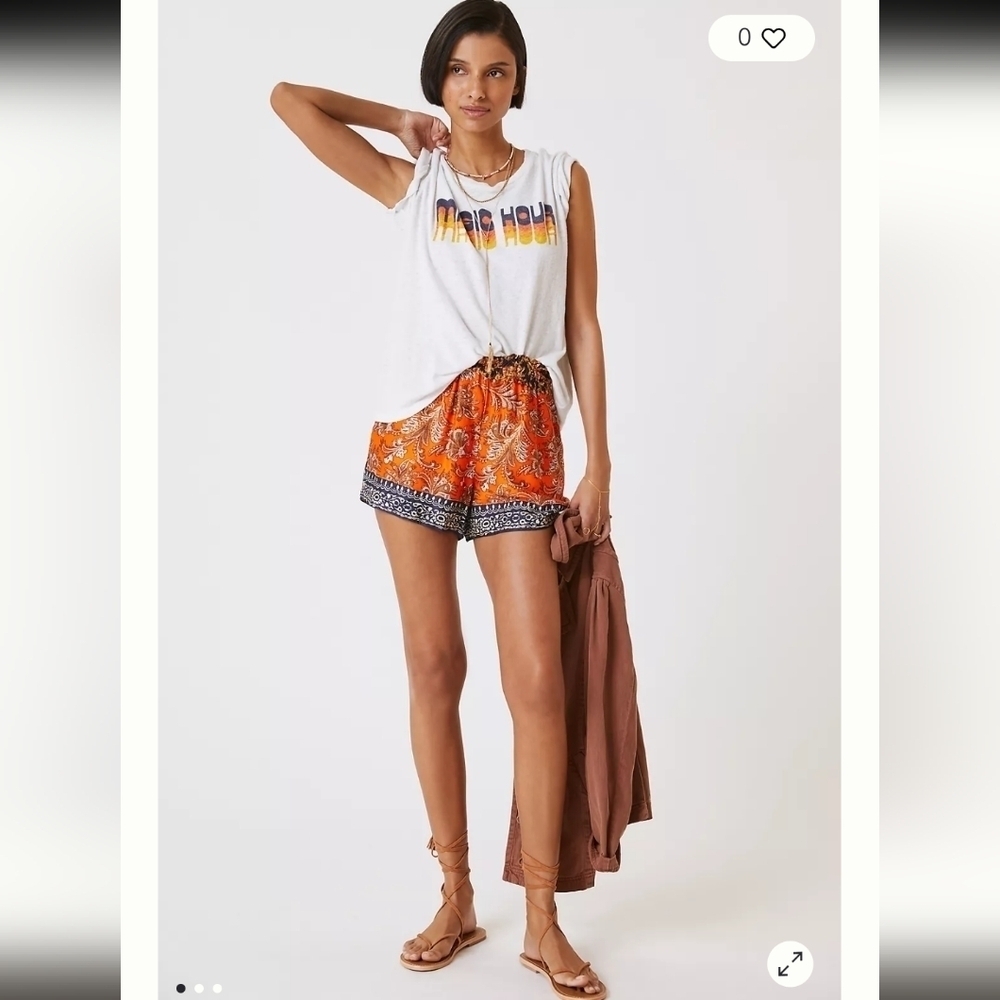 NWT Anthropologie Orange and Blue Paisley Pull On Shorts